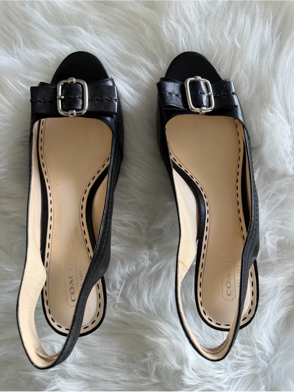 Coach Classic Miranda Black Leather Slingback Peep-Toe Heels